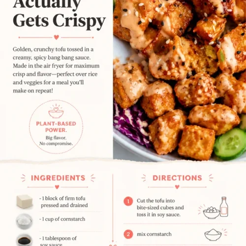 Crispy air-fried Bang Bang Tofu served with a spicy dipping sauce.