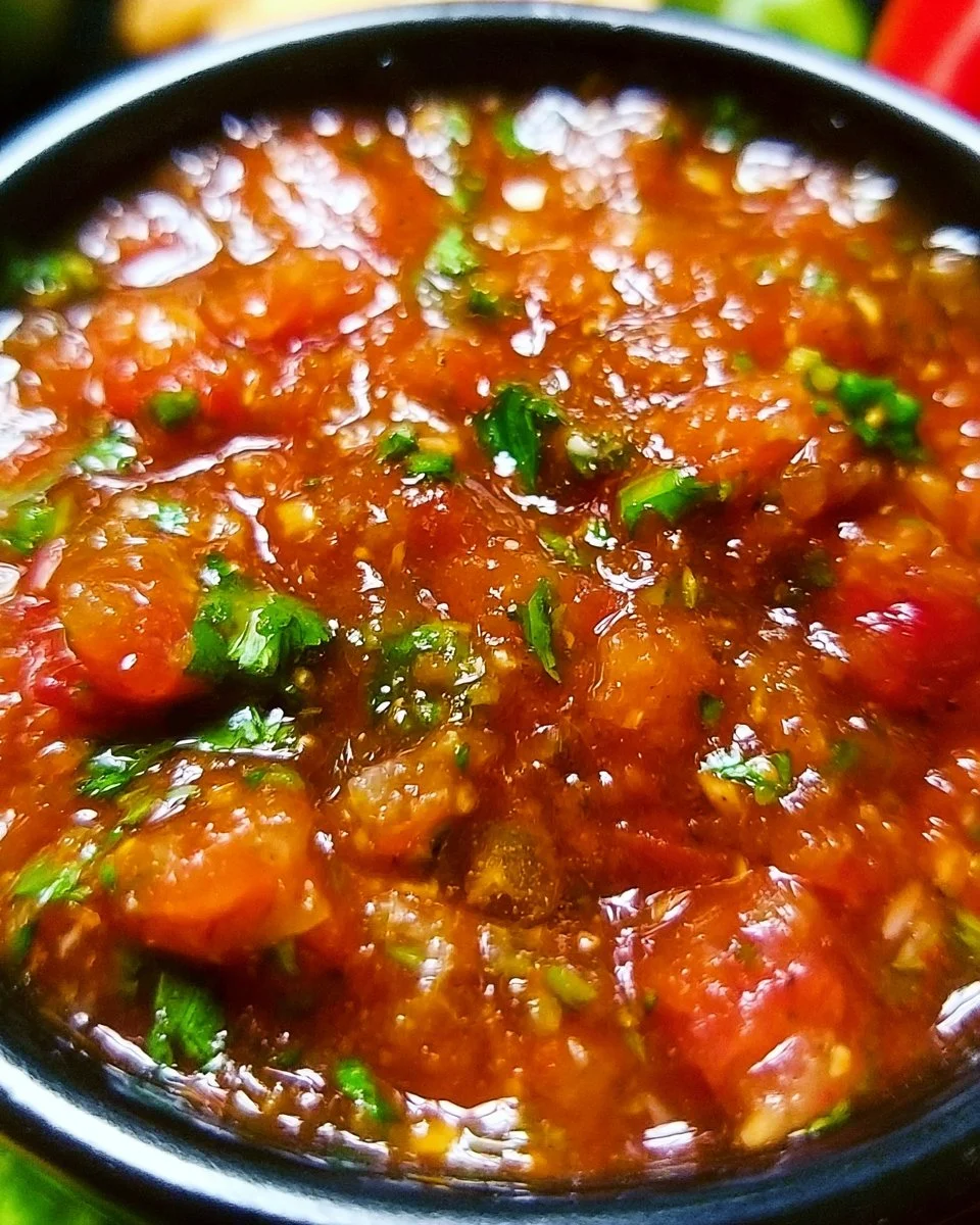Fresh and zesty Blender Salsa in a bowl, perfect for dipping or topping dishes.