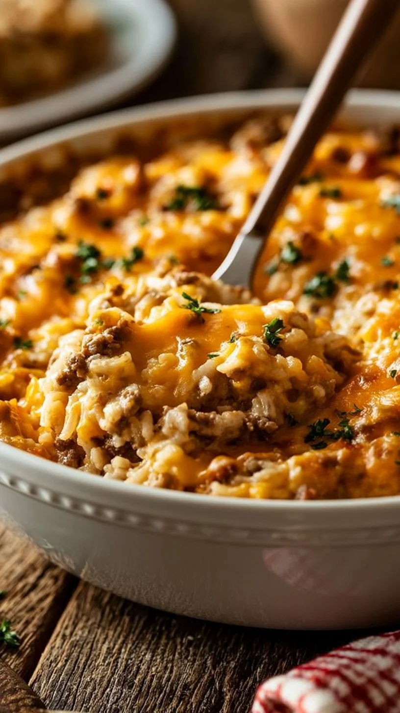 Cheesy Ground Beef and Rice Casserole