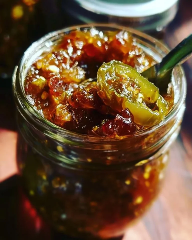 Jars of homemade Cowboy Candy made from jalapeños and syrup.