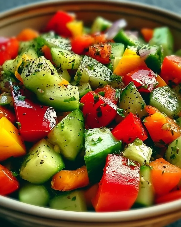 Fresh cucumber and sweet pepper salad in a bowl