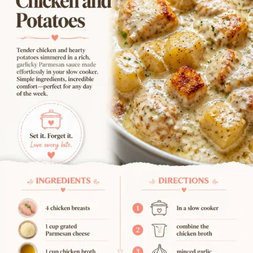 Garlic Parmesan Chicken with potatoes cooked in a crockpot
