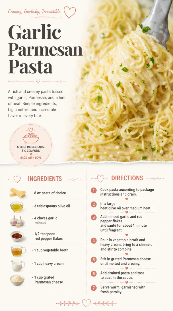 Delicious plate of Garlic Parmesan Pasta garnished with fresh herbs