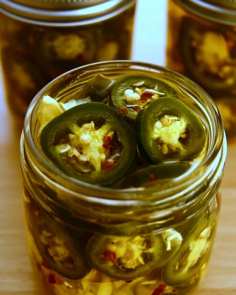 Homemade pickled jalapenos in a jar for spicy recipes