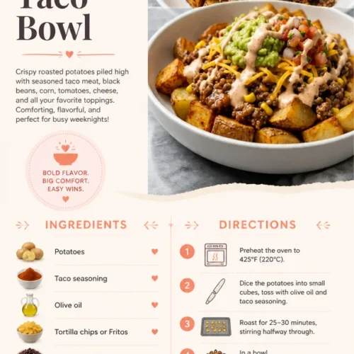 Delicious Loaded Potato Taco Bowl topped with cheese and toppings