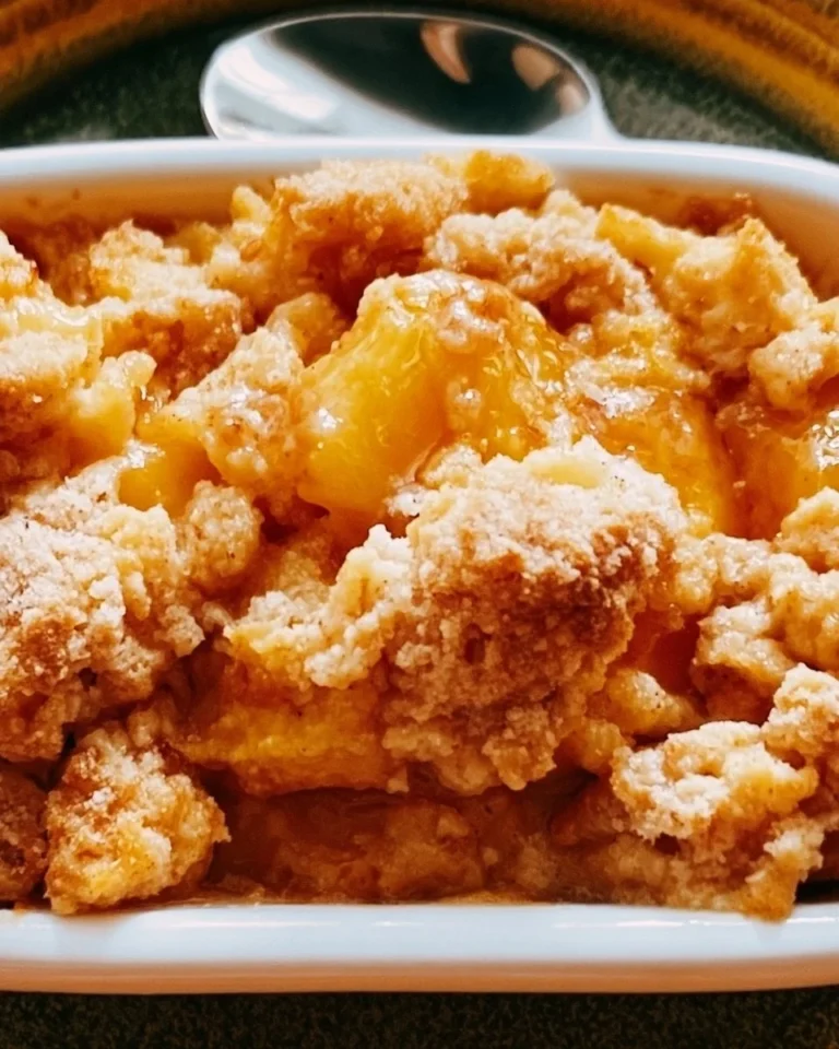 Homemade peach cobbler with fresh peaches and golden crust