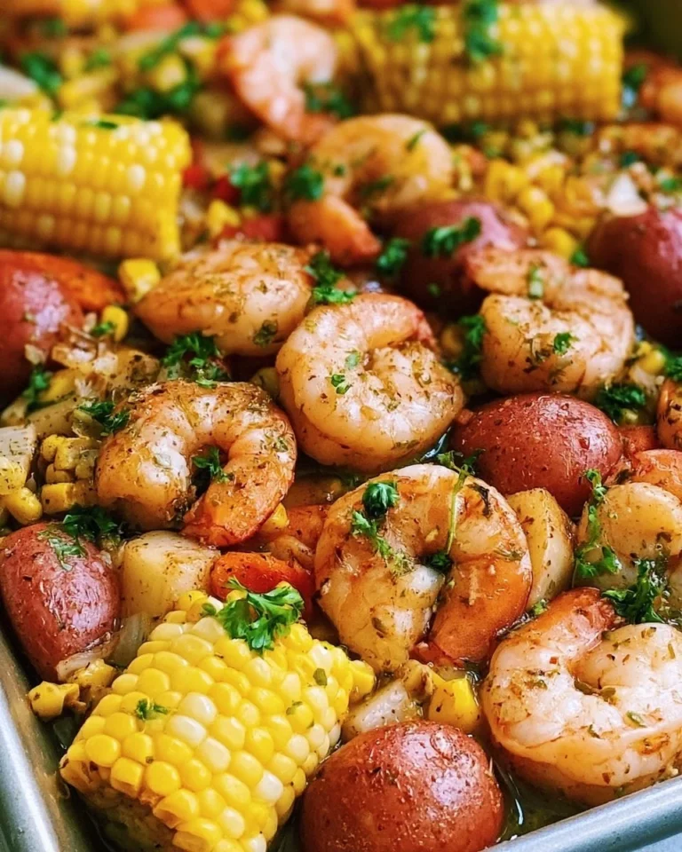 Delicious sheet pan shrimp boil with shrimp, potatoes, and corn