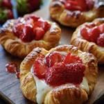 Freshly baked strawberry danishes with flaky pastry and fruit filling