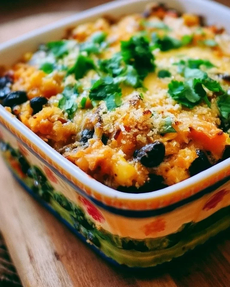 Delicious Black Bean and Butternut Squash Casserole served in a dish.