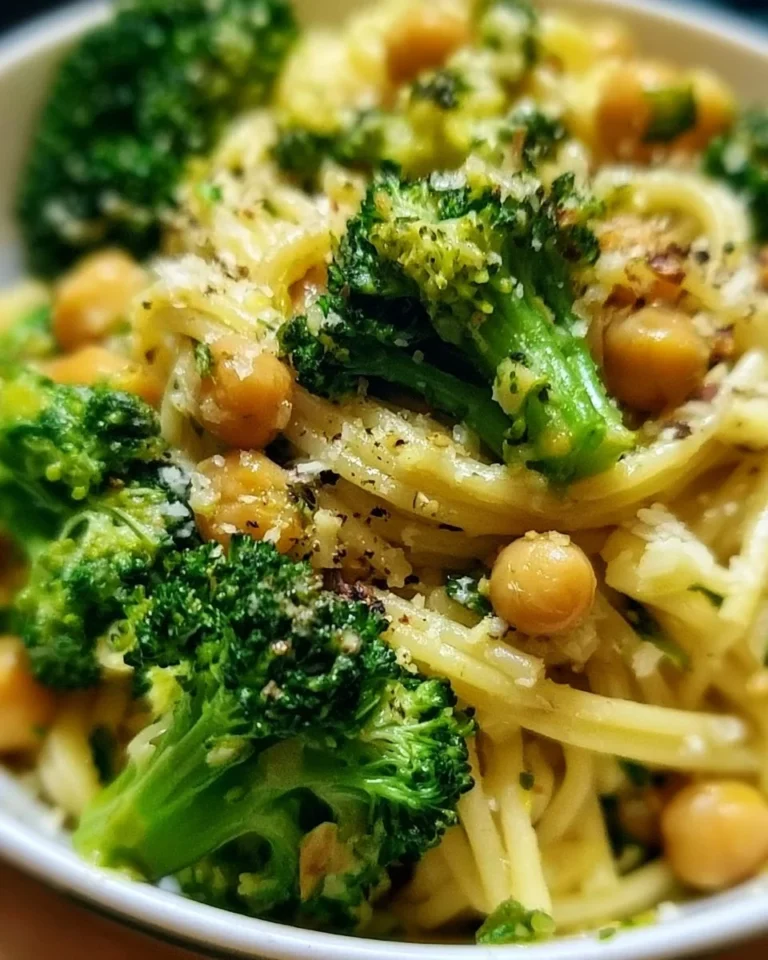 Plate of Broccoli Chickpeas Pasta with Garlic Olive Oil