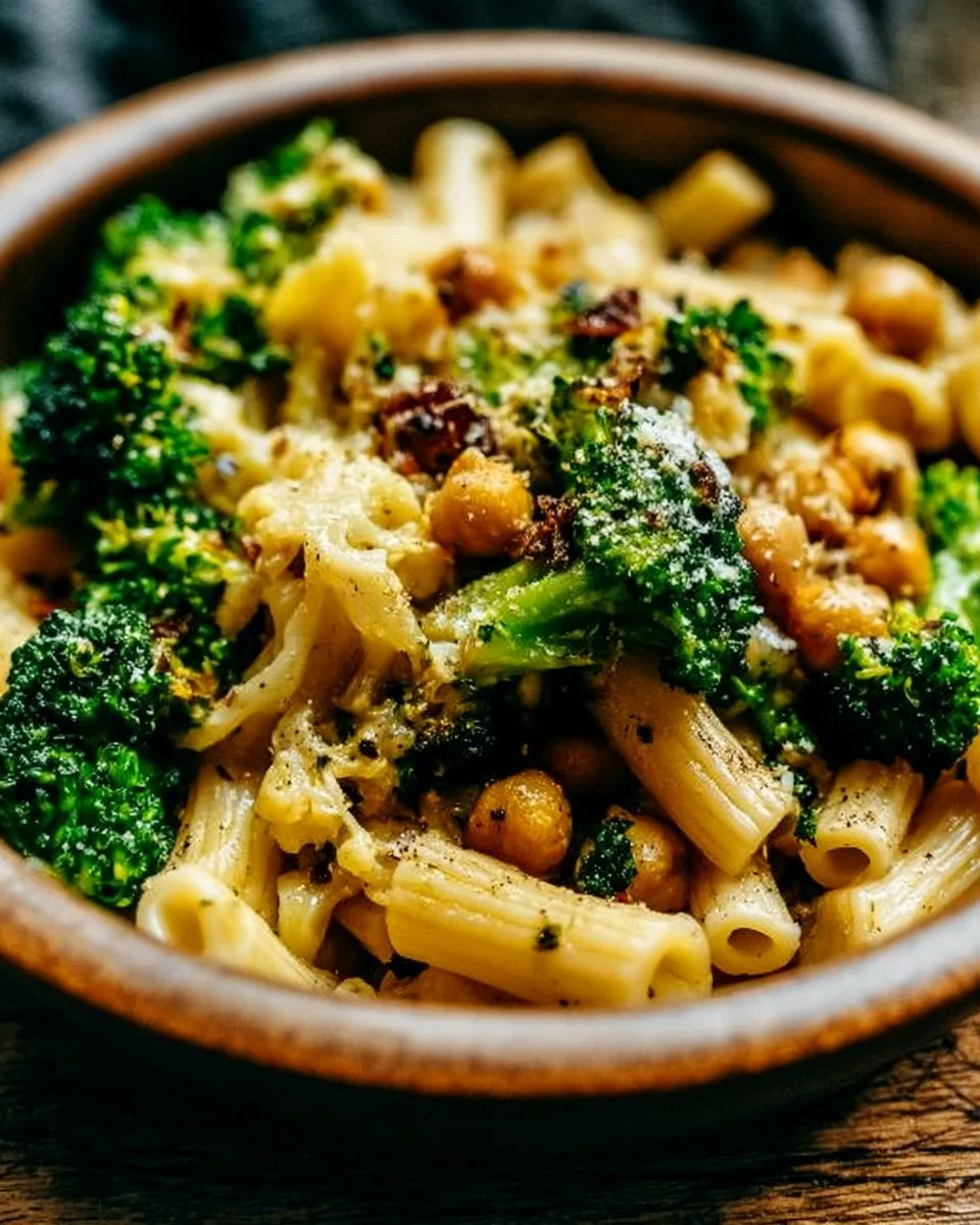 Broccoli and Chickpeas Pasta with Garlic Olive Oil