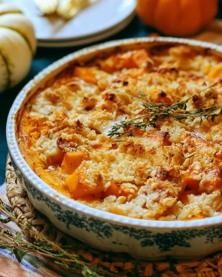 Delicious brown butter butternut squash casserole topped with crispy breadcrumbs.