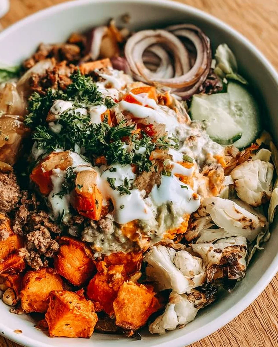 Burger Bowl With Sweet Potatoes