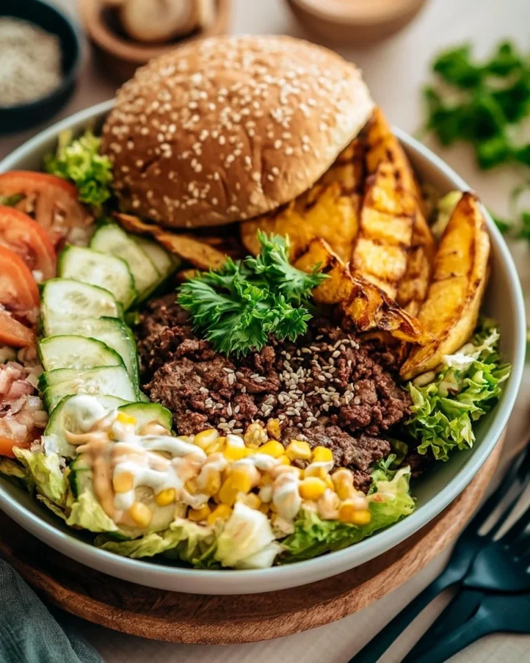 Healthy Burger Bowls filled with fresh ingredients and traditional burger flavors