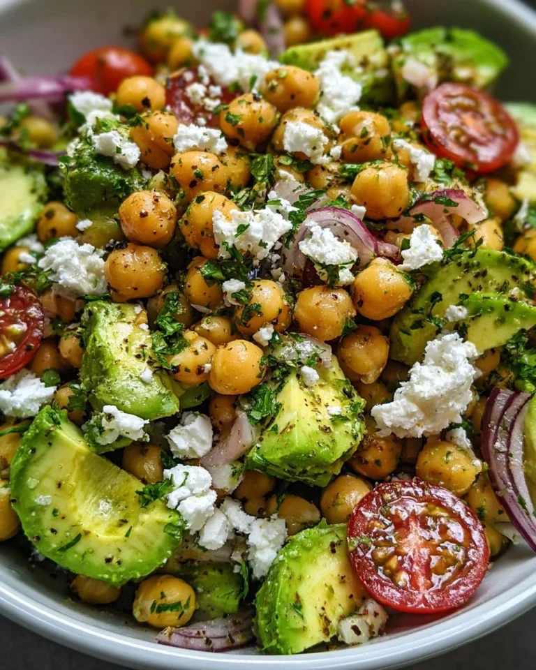 Chickpea Avocado Feta Salad with fresh ingredients in a bowl