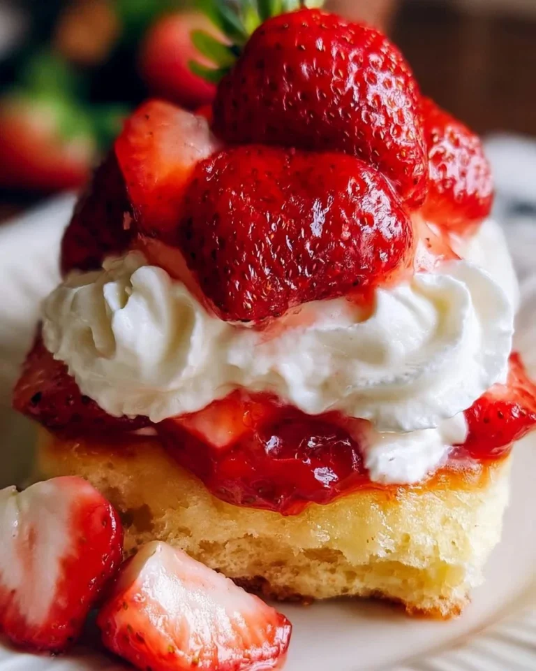 Classic strawberry shortcake with fresh strawberries and whipped cream