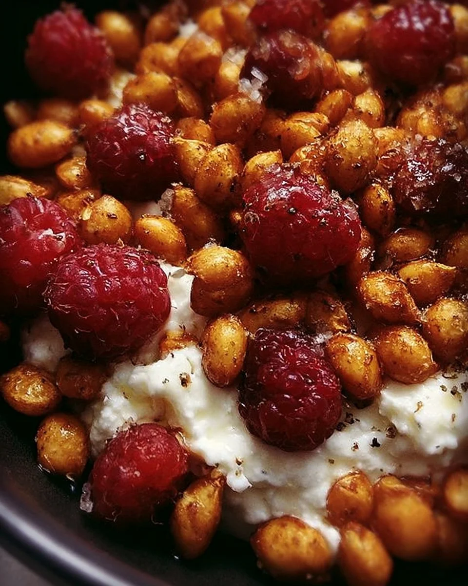 Cottage Cheese with Raspberry Honey and Vinegar-Seasoned Pumpkin Seeds