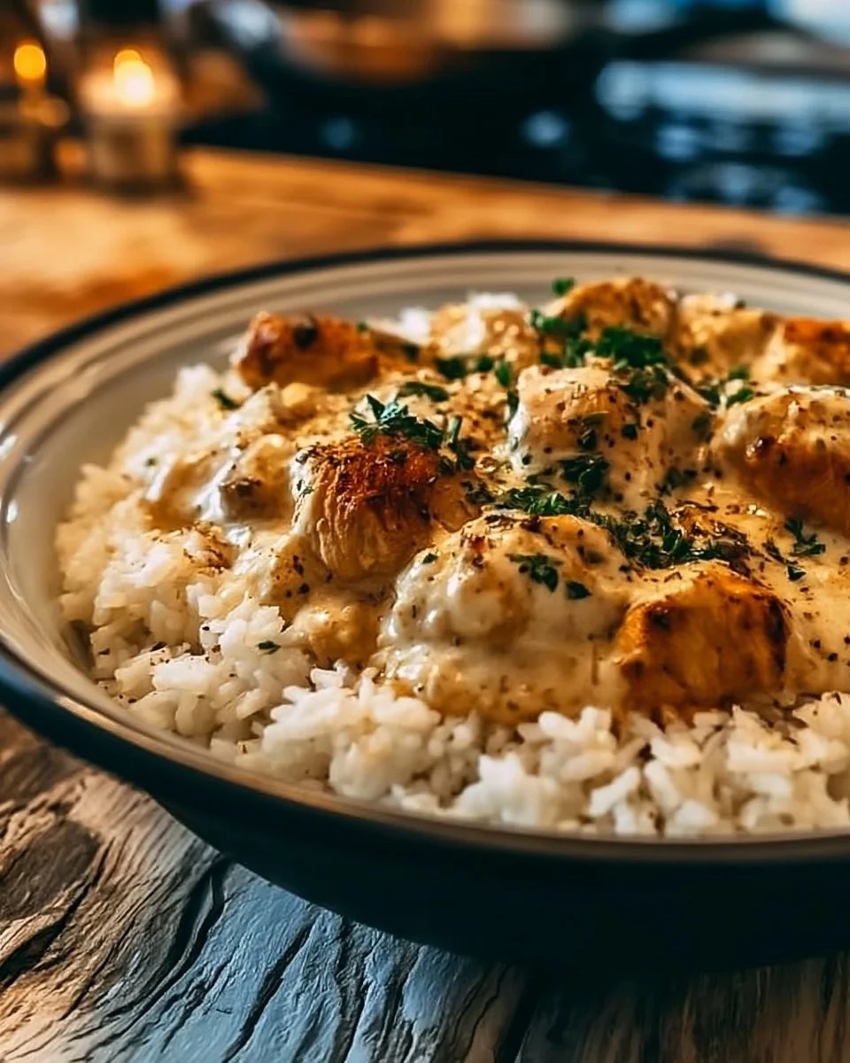 Creamy Smothered Chicken with Rice