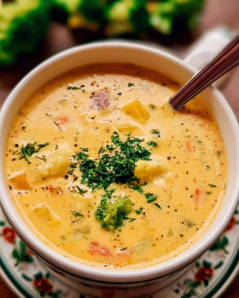 Creamy vegetable soup garnished with fresh herbs in a bowl