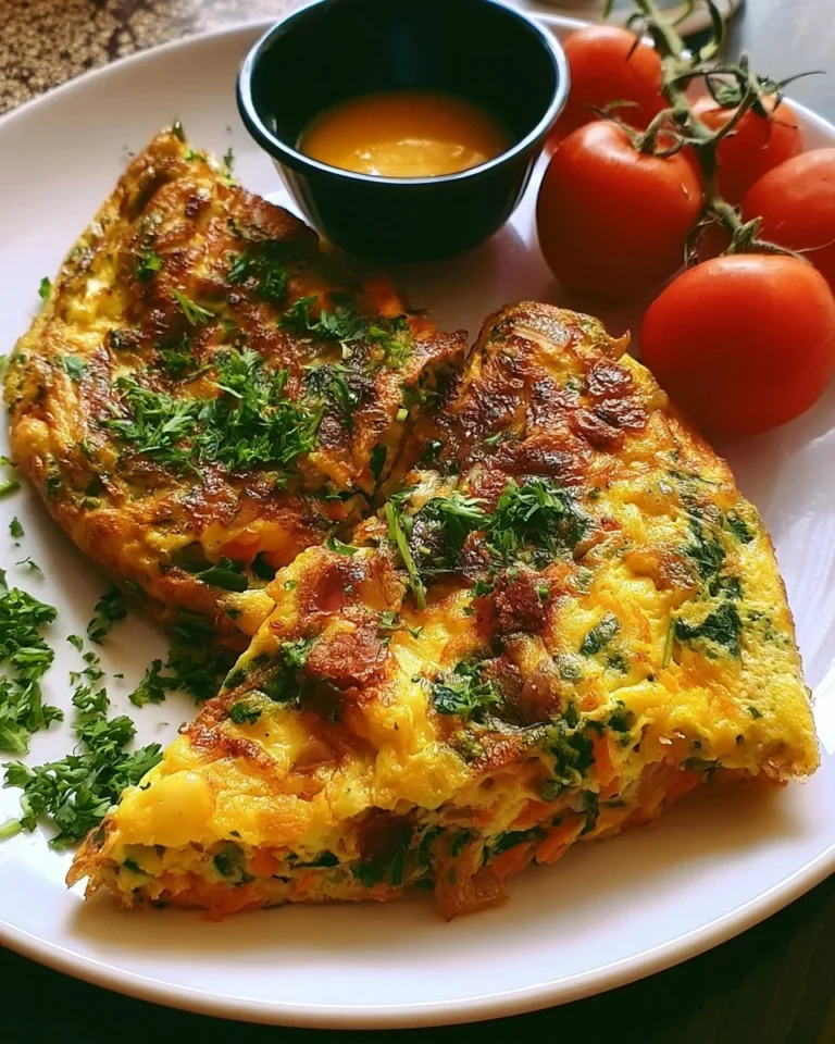 Plate of easy cheesy veggie omelette with colorful vegetables
