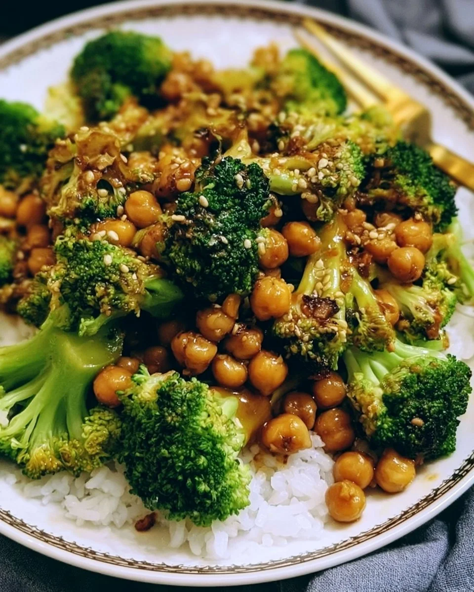 Garlic Broccoli Stir Fry with Chickpeas in a vibrant bowl