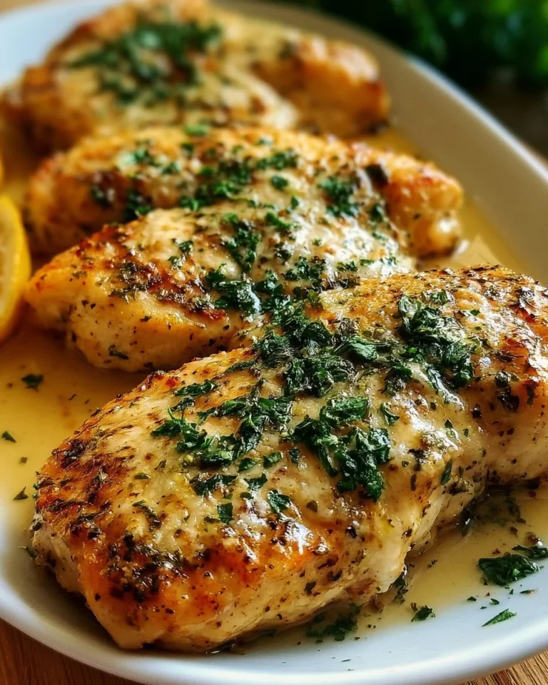 Deliciously cooked Garlic Parmesan Chicken served with herbs