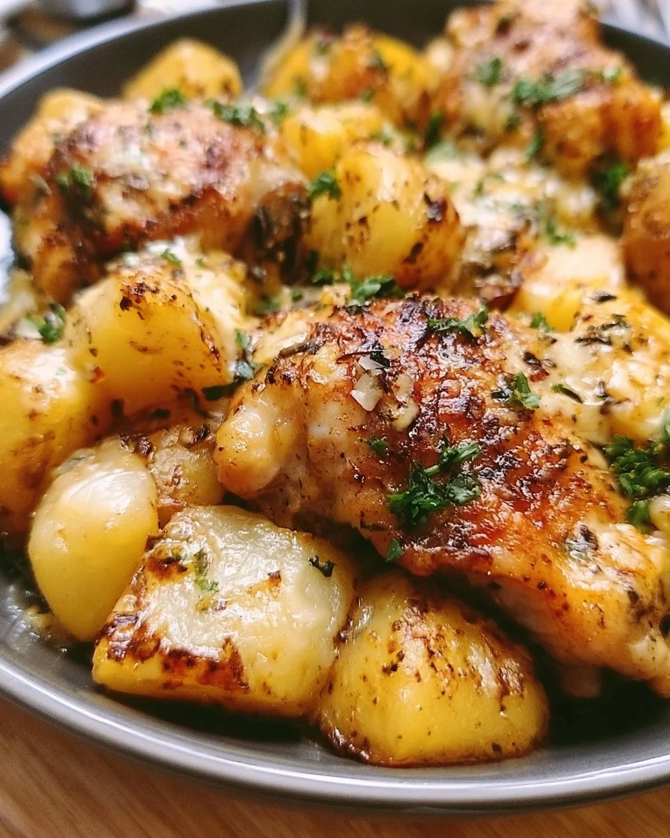 Garlic Parmesan Chicken with potatoes cooked in a crockpot