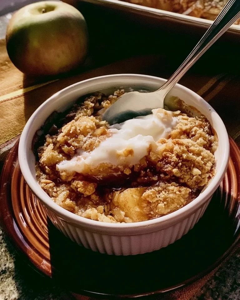 Delicious homemade apple crisp topped with a buttery oat crumble.