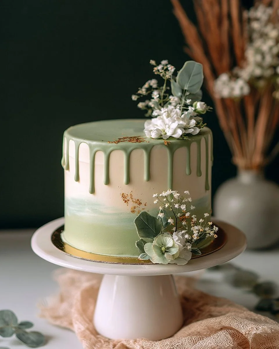 Green and Gold Cake for Women's Birthday