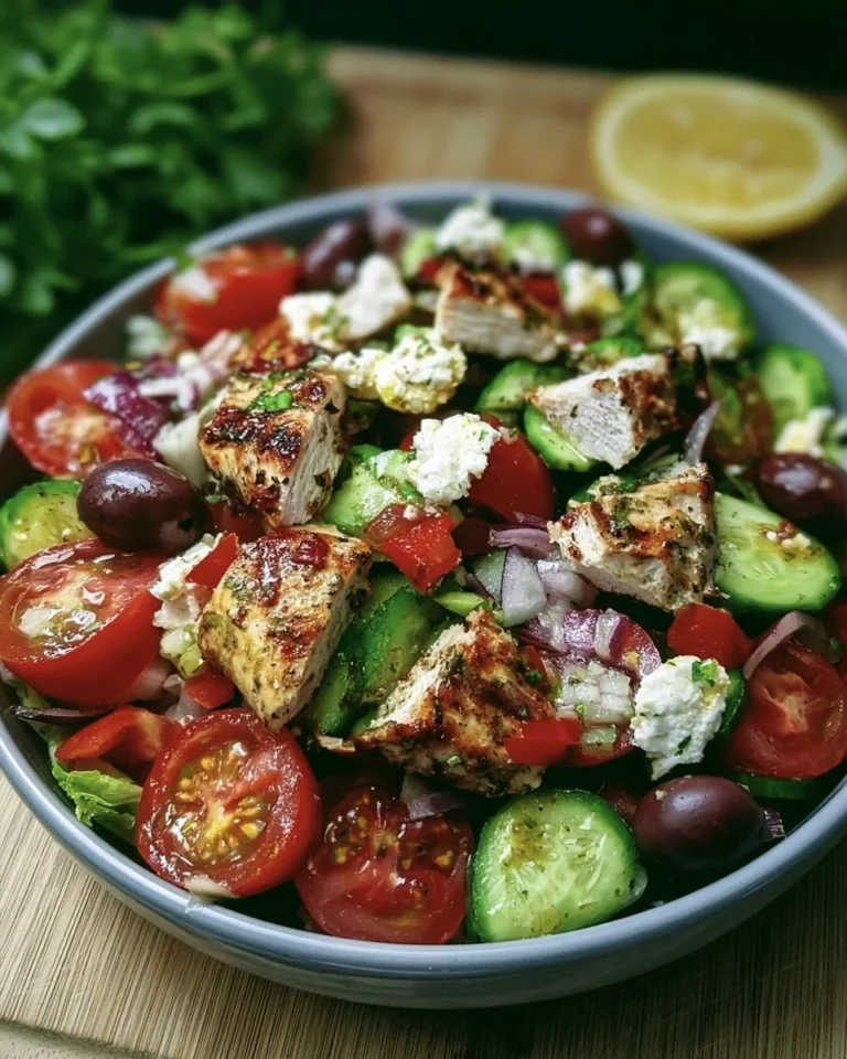 Delicious Grilled Chicken Greek Salad with fresh ingredients