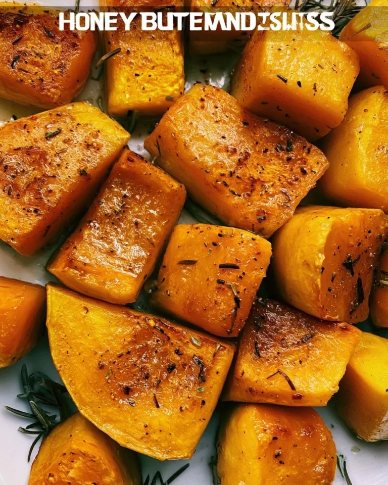 Honey-glazed roasted butternut squash garnished with herbs