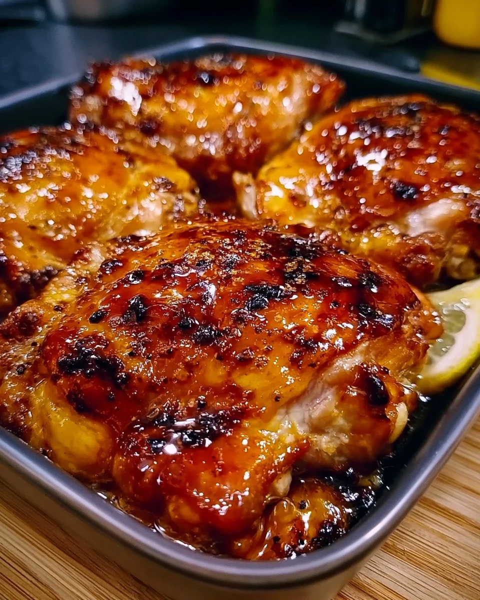 Lemon pepper chicken thighs with honey and garlic recipe plated with herbs