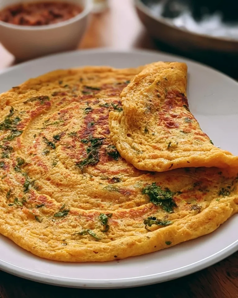 Delicious Masoor Dal Chilla served on a plate with garnishes