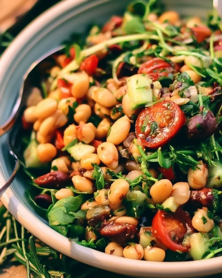 Colorful Mediterranean Bean Salad with fresh vegetables and beans