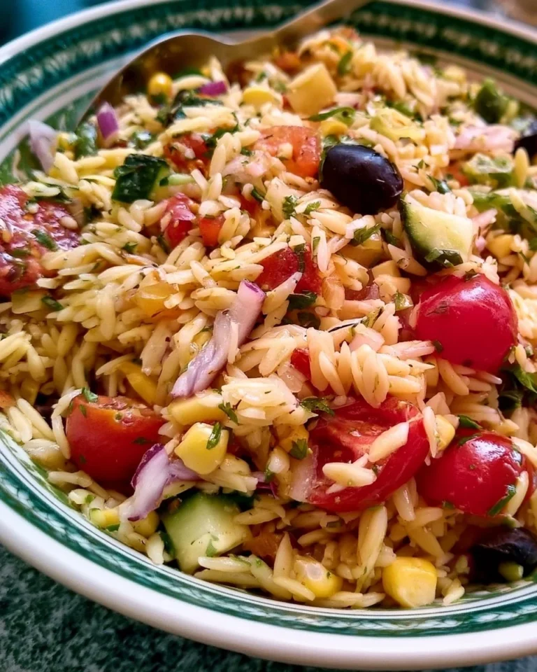Mediterranean-inspired orzo salad with fresh vegetables and herbs