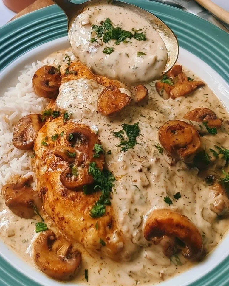 Delicious Mushroom Chicken in Cream Sauce served on a plate