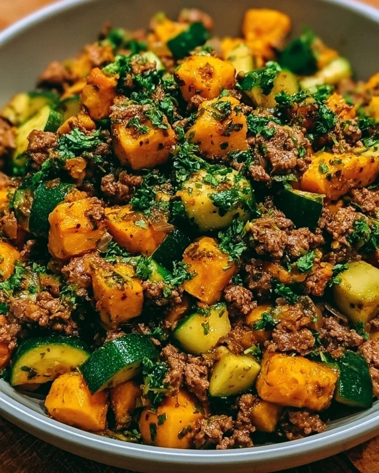 One-pan sweet potato skillet with zucchini and ground beef for a quick meal