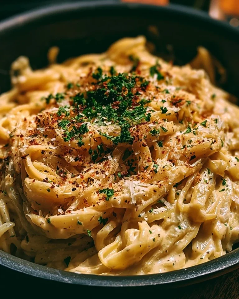 One-Pot Creamy Garlic Pasta served in a bowl garnished with herbs