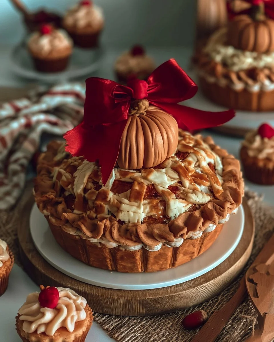 Pumpkin with Bow: Fall Wedding Desserts, Fall-Themed Cupcakes, and Pie-Decorated Cakes