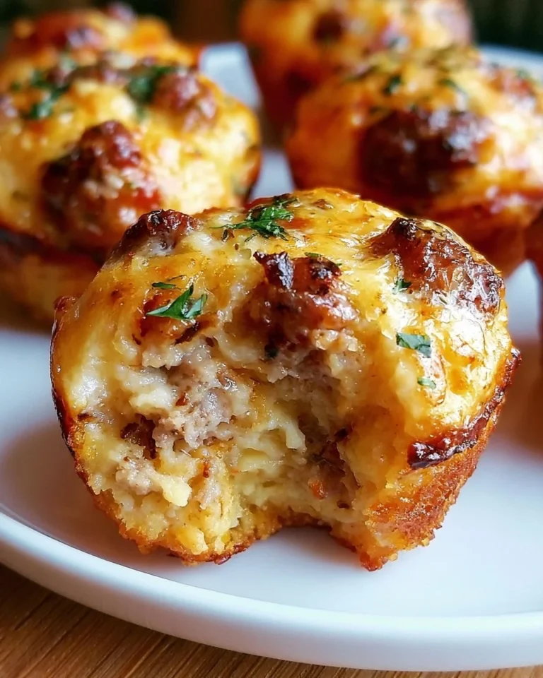 Sausage breakfast muffins on a plate, ready to serve as a hearty breakfast option.