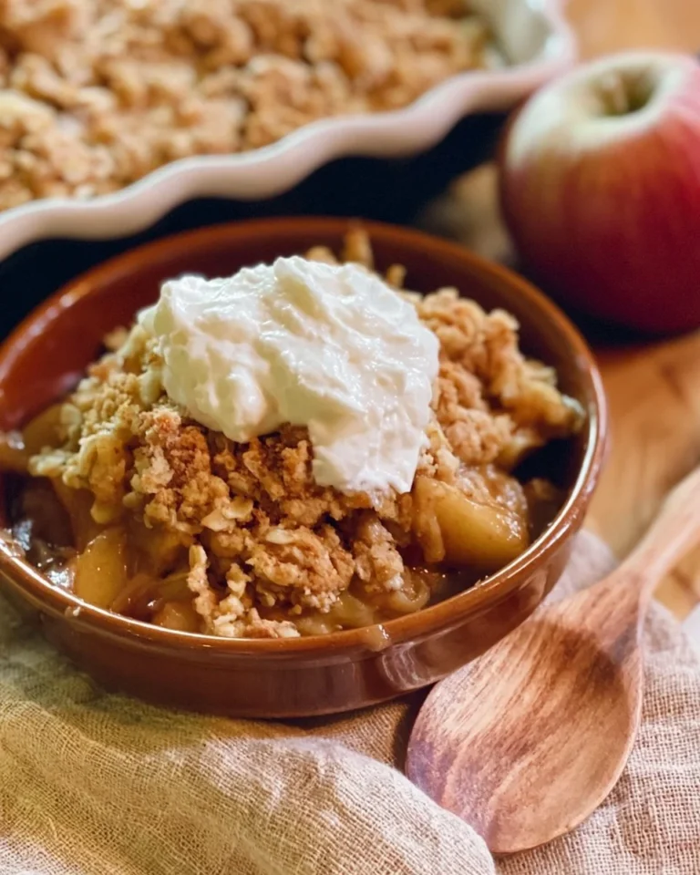 Delicious homemade apple crisp topped with oat crumble and fresh apples
