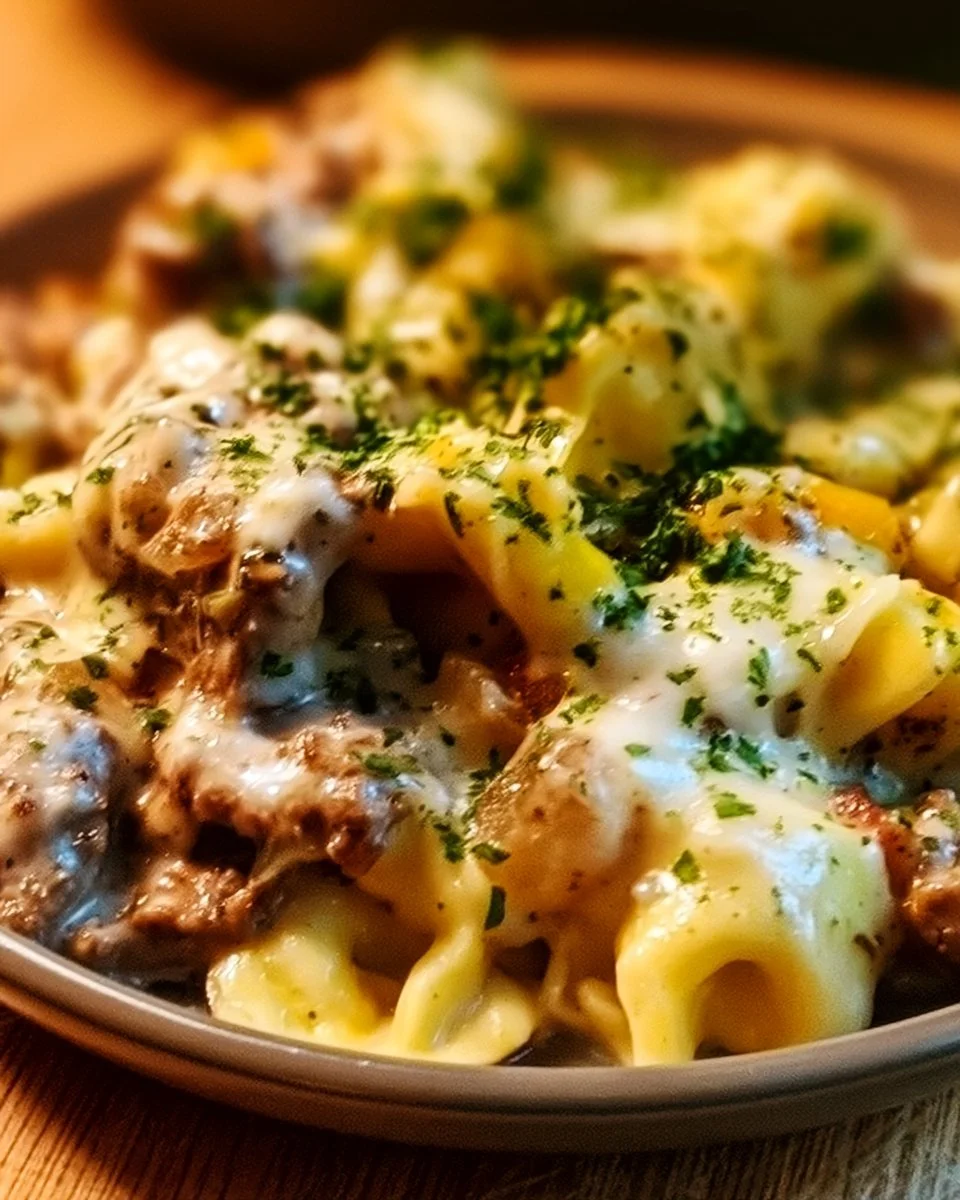 Slow Cooker Cheesesteak Tortellini