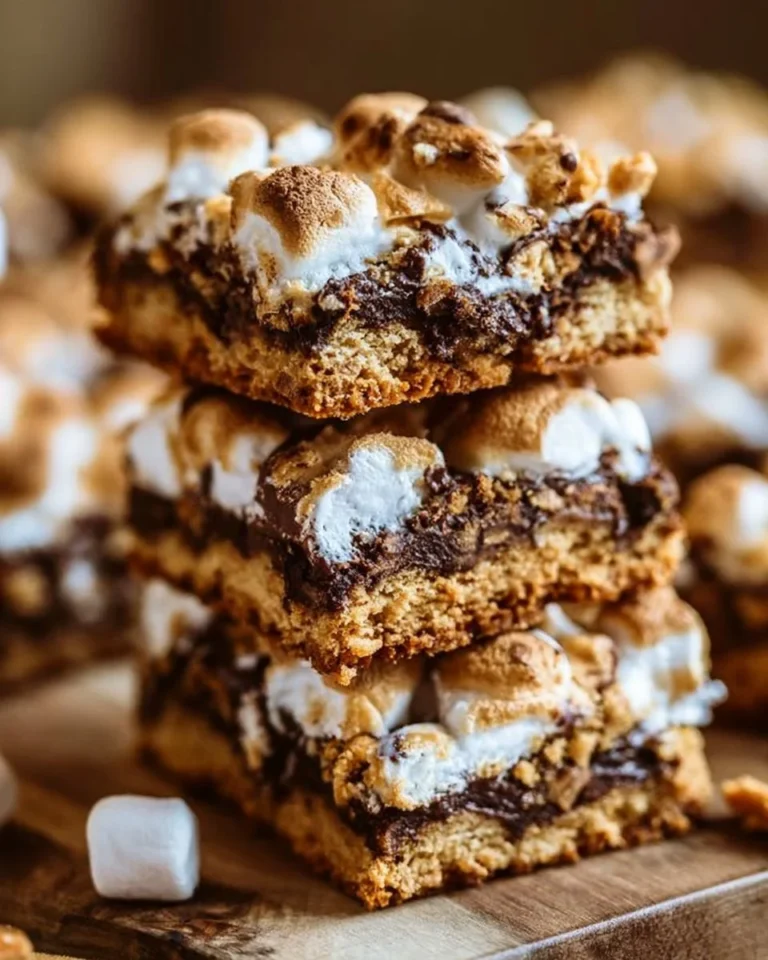 Delicious S'mores Cookie Bars with chocolate, marshmallows, and graham cracker topping.