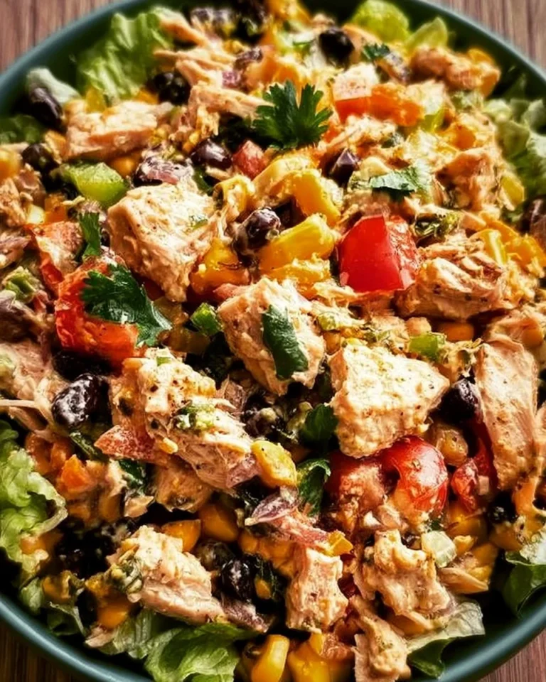 A colorful Southwest Chicken Salad with grilled chicken, corn, and black beans on a plate.