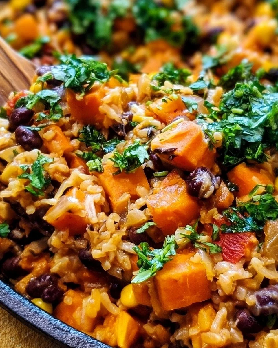 Southwest Sweet Potato, Black Bean and Rice Skillet