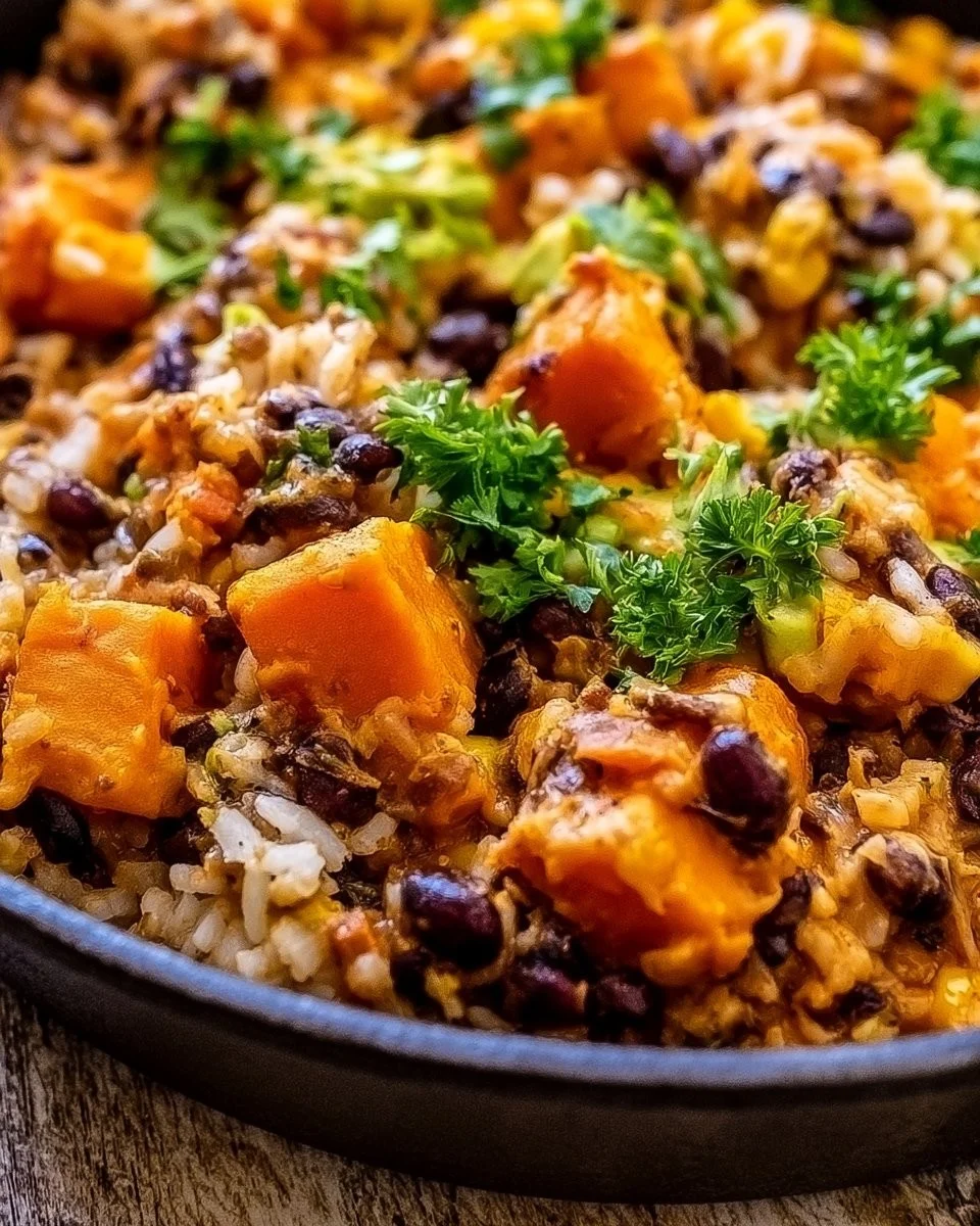 Southwest Sweet Potato, Black Bean and Rice Skillet