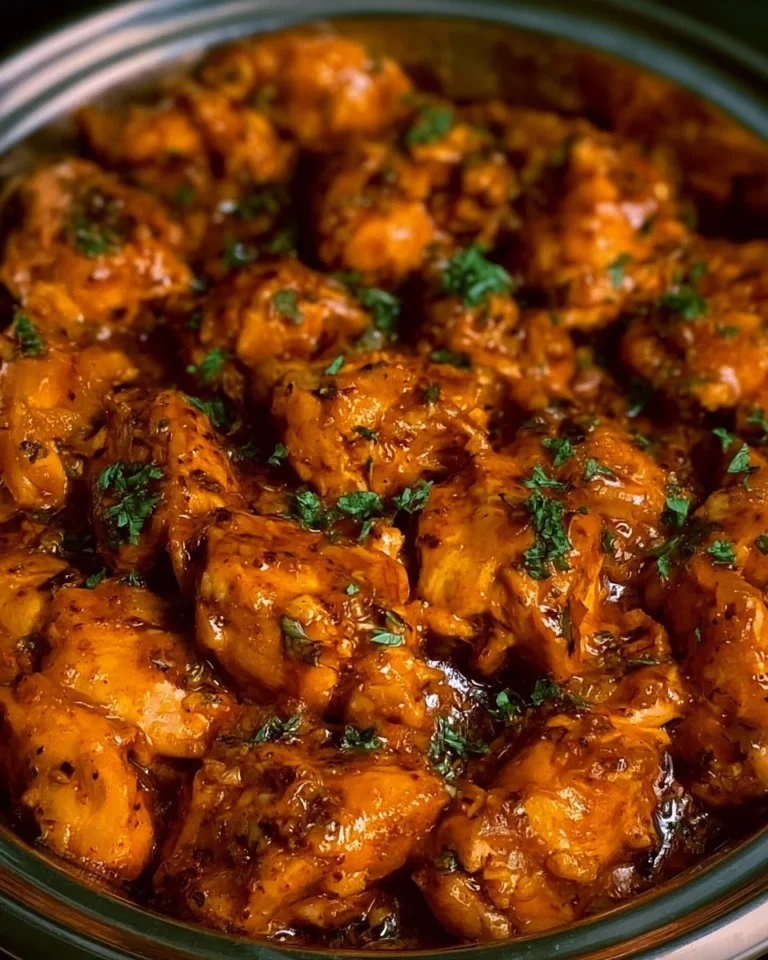 A plate of spicy butter garlic chicken garnished with herbs and spices.