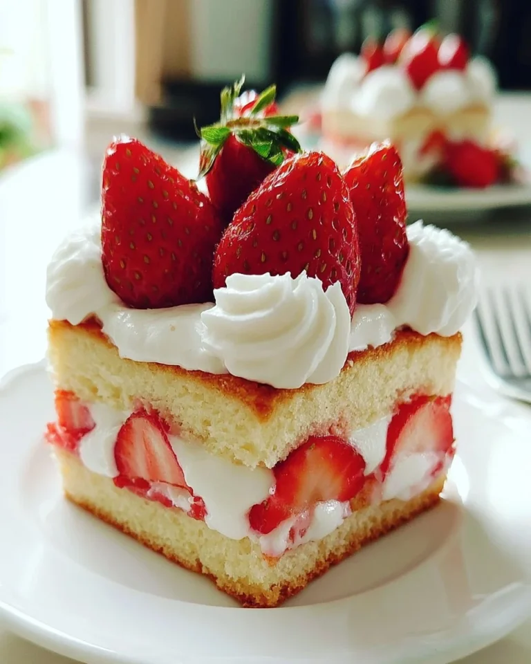 Delicious homemade Strawberry Shortcake dessert with fresh strawberries and whipped cream