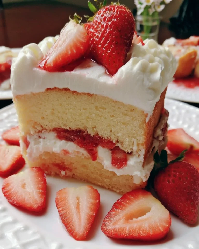 Delicious homemade Strawberry Shortcake with fresh strawberries and whipped cream.