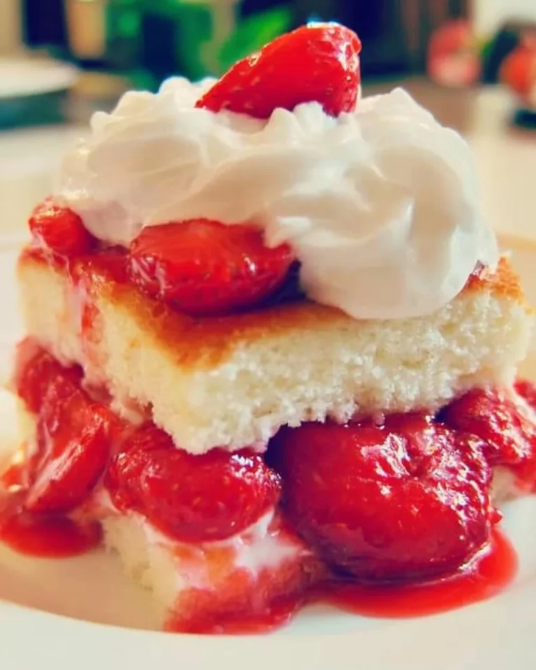 Delicious Strawberry Shortcake Cake with layers of strawberries and whipped cream